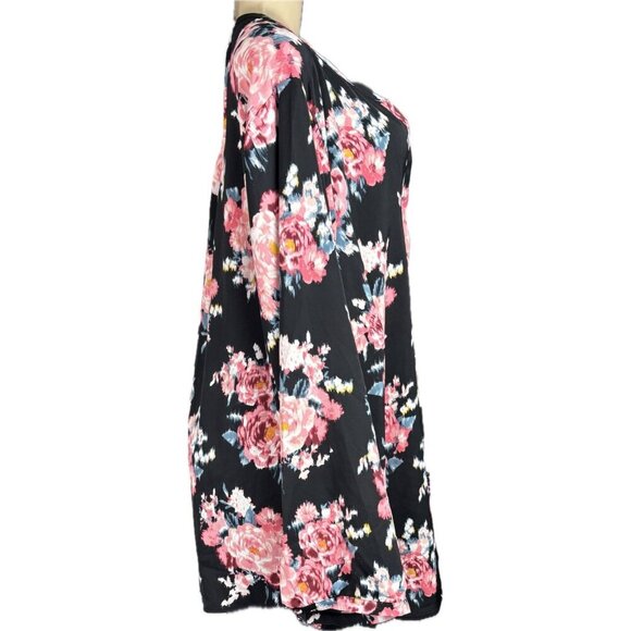 Torrid Studio +6 Black/Pink Floral Crepe De Chine Button Down Long Sleeve Blouse - Picture 3 of 6